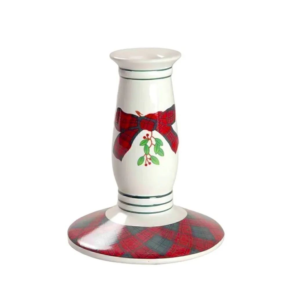 Two Beautiful Sasaki Tartan Plaid By Charles Roberts Porcelain Candlesticks
